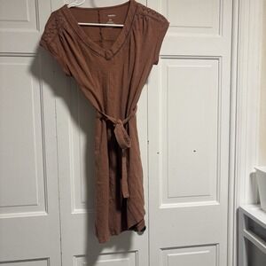 Fall Muted Orange XS Tshirt Dress With Tie Detailed Shoulder Short Sleeve Dress